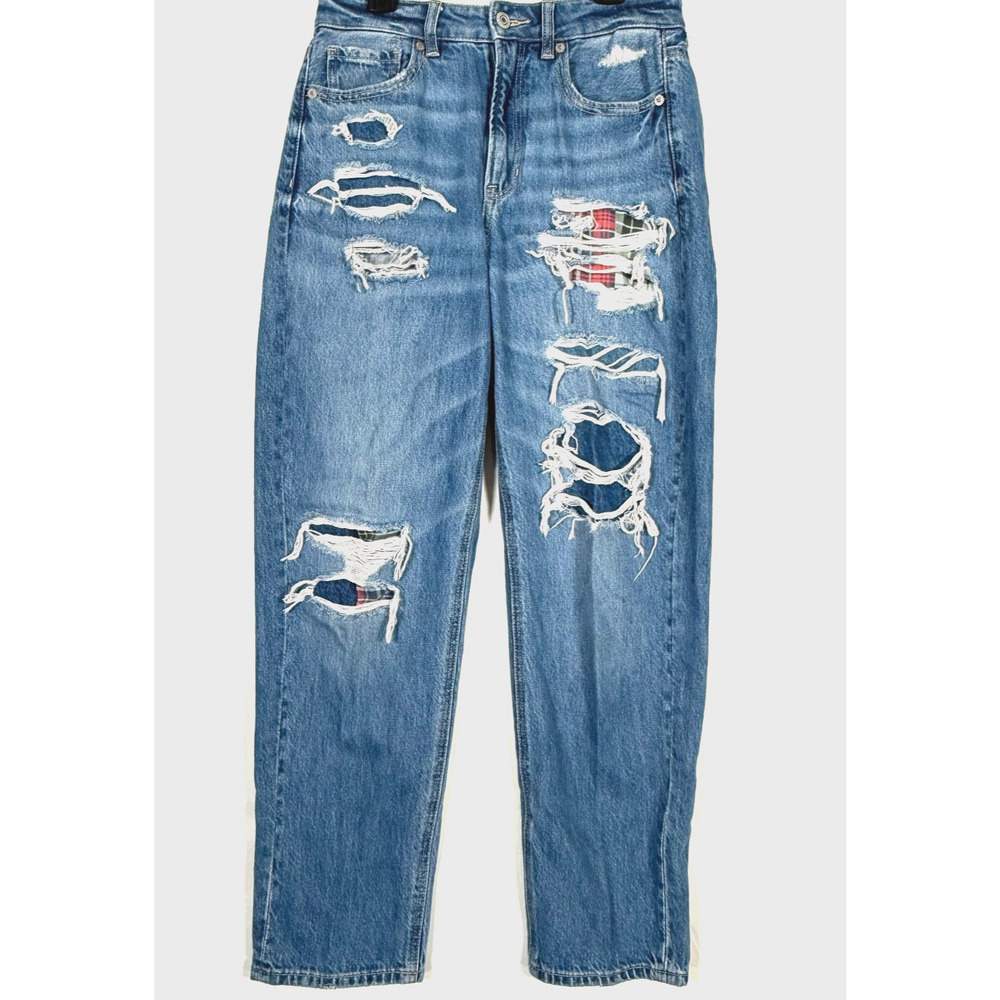 American Eagle Jeans Womens Size 4 Mom‎ Straight Distressed Blue Retro